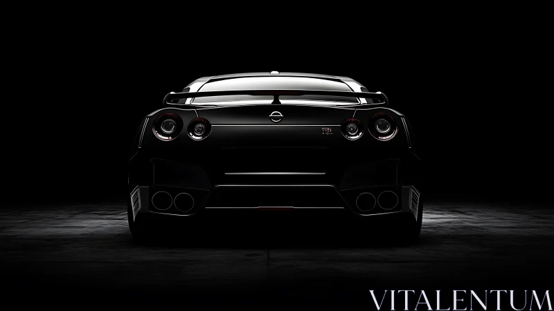 Rear-lit black sports coupe in dramatic low-key studio lighting.