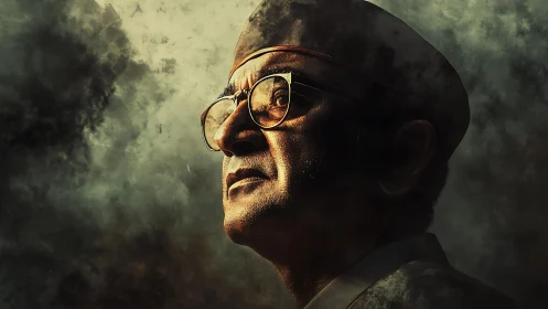 Smoke-wreathed elder studies tomorrow through amber glass