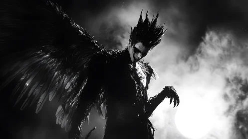 Dark winged demon stalks moonlit storm horizon. Period.