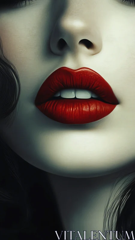 Close cropped digital study isolates nose and red lips