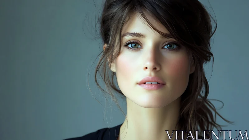 Female portrait with neutral expression against gray background.