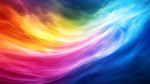 Radiant rainbow waves flow across a luminous abstract sky.