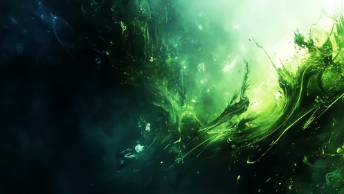 Vivid Green Abstract Energy Swirl in Digital Art Style.