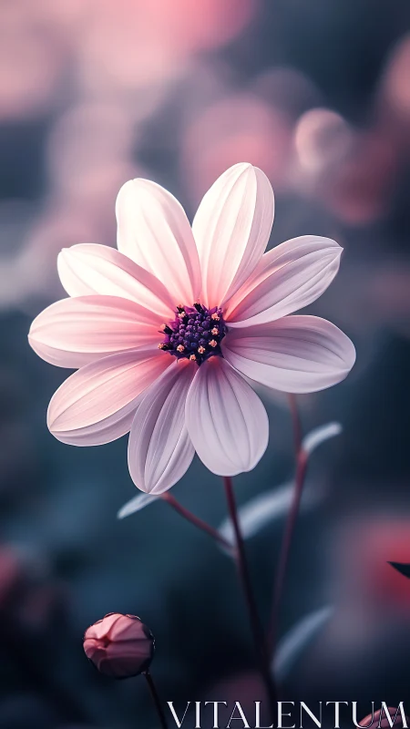 Gentle pink blossom glowing softly in dreamy twilight.