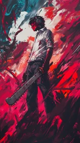 Storm of crimson and steel with a relentless chainsaw hero.