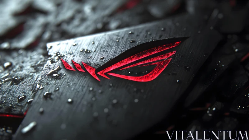 Sleek gaming logo in dark cyberpunk style with water droplets.