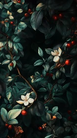 Digital rendering depicts clustered foliage with blossoms and fruit