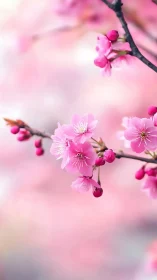 Pink Flowering Branches with Buds in Soft Focus.