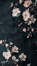 Delicate Cherry Blossoms Against Dark Weathered Surface.