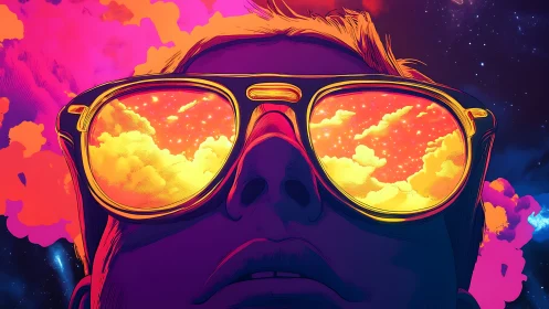 Dreamy neon glasses reveal glowing clouds of imagination
