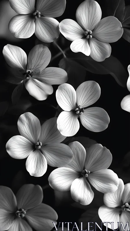 Monochromatic Botanical Study: Four-Petaled Flowers with Detailed Vein Structure
