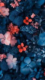 Botanical composition displaying contrasting floral specimens arranged in vertical field format