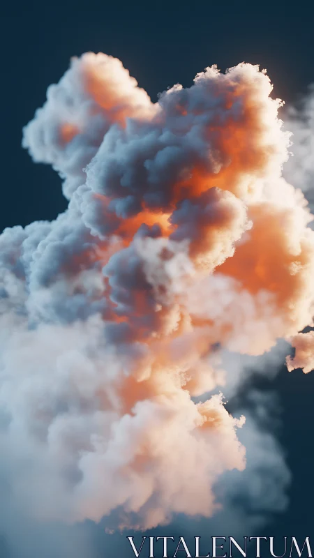 Soft volumetric cloud cluster lit by warm sunset glow.