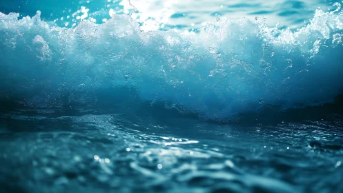 Foam crowned wave surges in luminous turquoise rhythm.