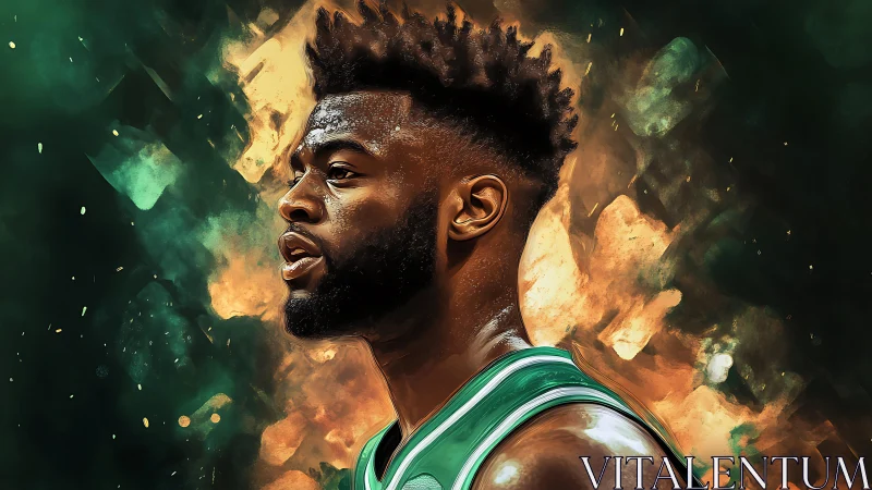 Blazing Courtside Aura Around Determined Basketball Guardian.