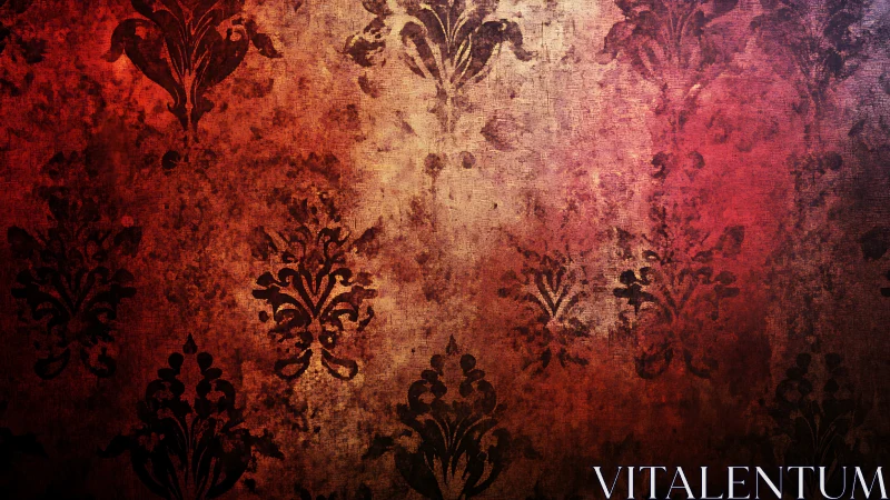 Damask wallpaper shows distressed, grunge texture and fading