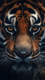 Tiger’s intense gaze emerges from shadow in vivid close-up