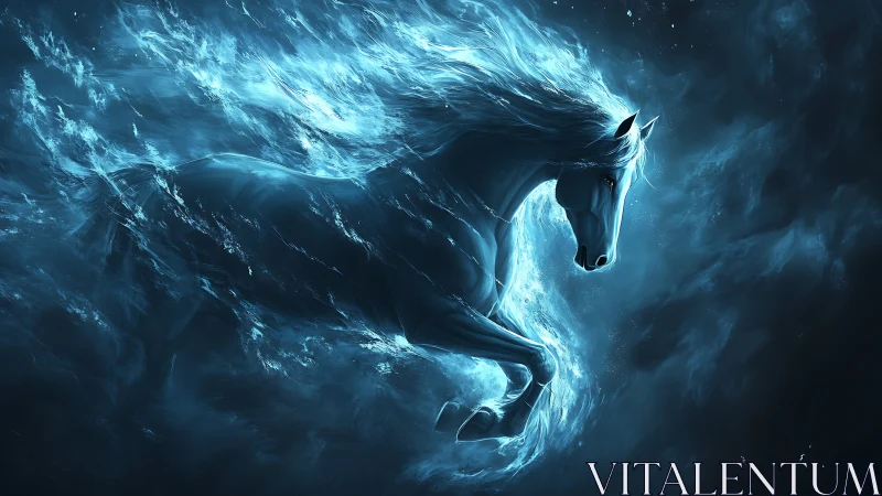 Luminescent spectral horse emerging through turbulent nebular mist