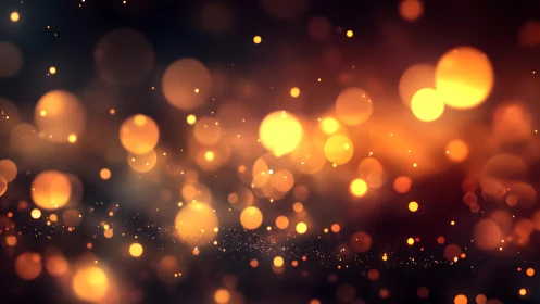 Glowing Golden Bokeh Lights on Dark Background, Abstract Style.
