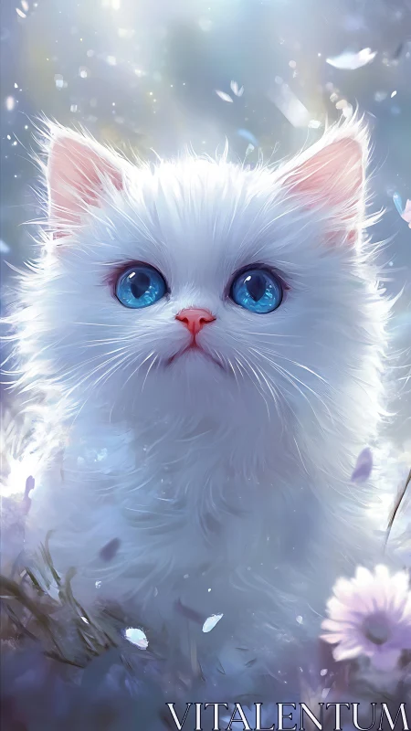 Celestial Whisker Dream: Ethereal White Cat Gazes Through Stardust