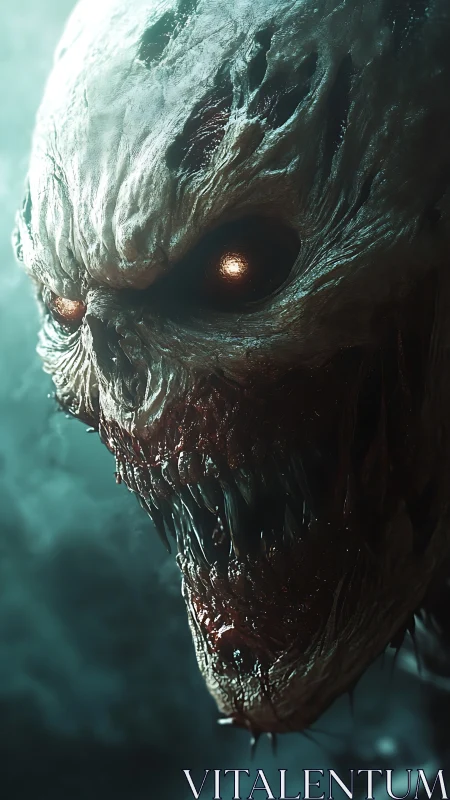 Grotesque skeletal horror glares with glowing predatory eyes.