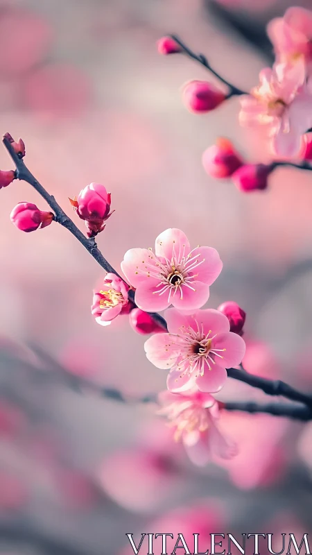 Pink Cherry Blossoms with Deep Depth of Field.