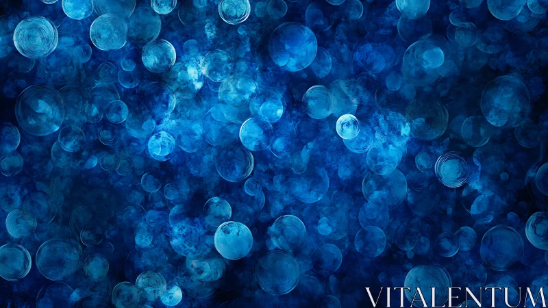 Swirling sapphire bubbles drift through a midnight watercolor dream