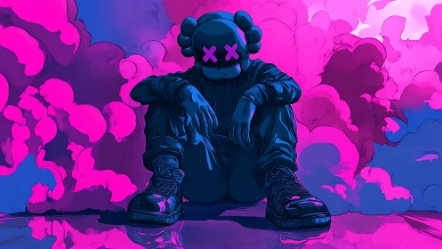 Neon-shrouded street avatar in chromatic digital painting.