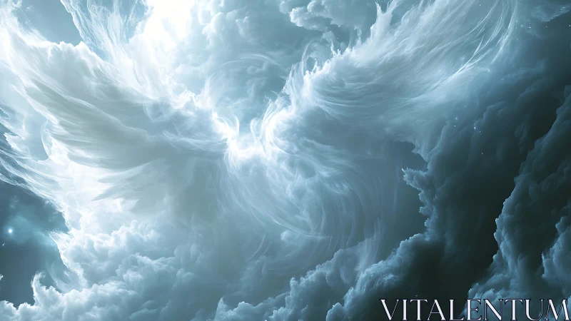 Soaring cloud spirit unfolding gentle wings of light.