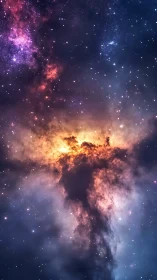 Radiant cosmic nebula glows amid deep violet star fields