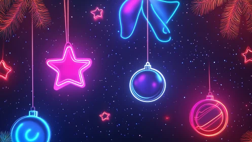Neon Christmas ornaments glow against a deep galactic night