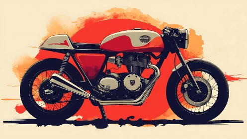 Sunset red cafe racer poised for an easygoing city escape.