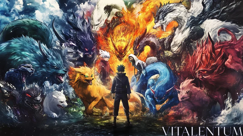 Storm of elemental beasts gathers around a determined hero