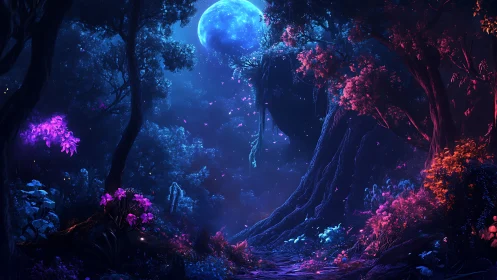 Enchanted Forest Glade Under Bioluminescent Moon