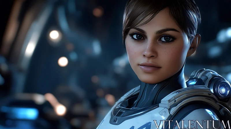 Calm space explorer meets the viewer with steady, kind eyes