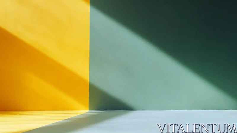 Minimalist corner with yellow wall and diagonal light.