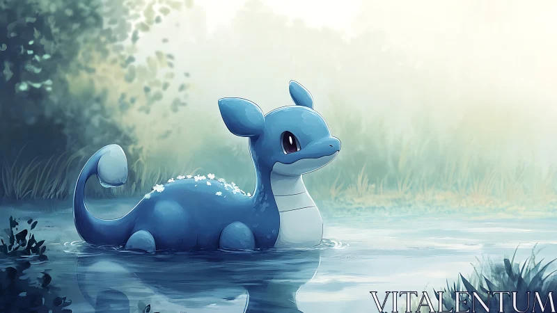 Gentle blue water creature enjoys a calm misty morning swim