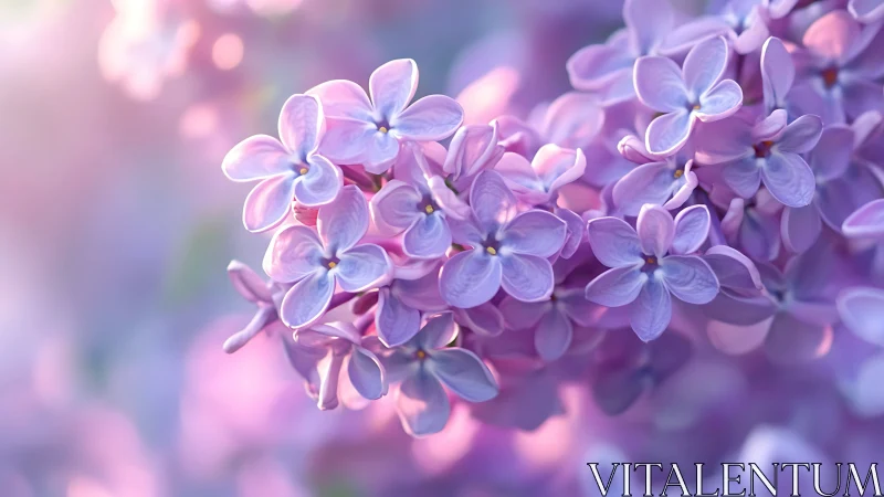 Soft focus close-up of delicate purple lilac flowers.