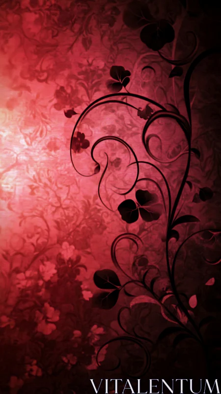 Elegant Floral Vine Silhouettes Against Crimson Gradient Background.