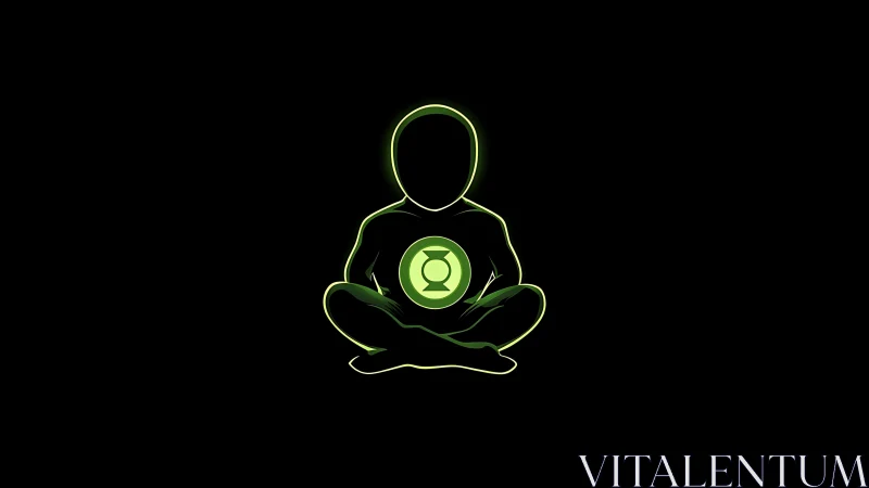 Minimal neon hero silhouette with glowing emblem core.