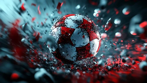 Shattering red football explodes through frozen stormlight.