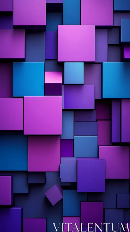 Layered violet and blue 3D cubes form geometric abstract wall