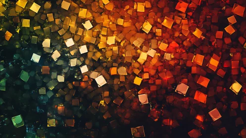Abstract mosaic of glowing cubes in warm and cool gradient tones.