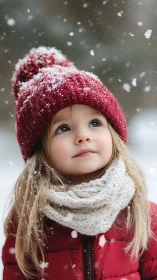 Young child in winter attire with snow crystallization and atmospheric depth of field rendering
