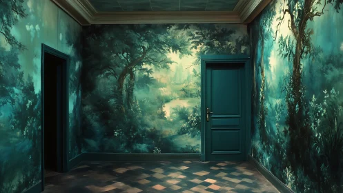 Immersive forest mural transforms a quiet room into dreamscape
