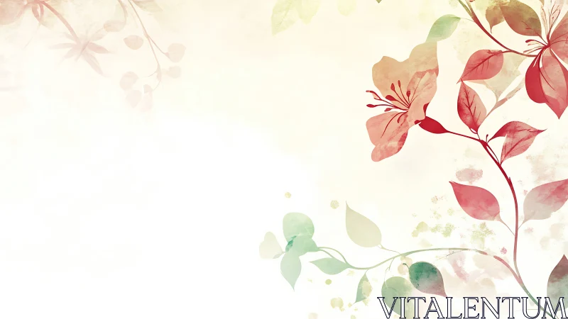 Watercolor Botanical Composition with Translucent Foliage and Floral Elements