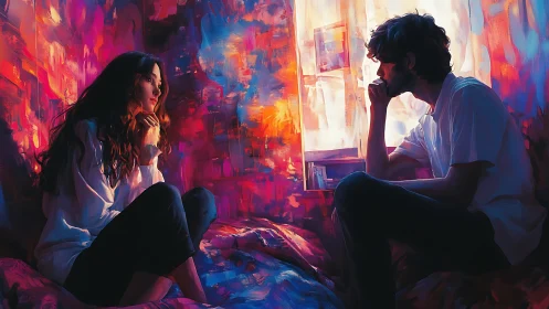 Two Souls Conversing in Neon Light.