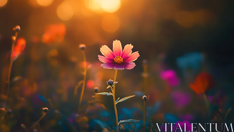 A Glowing Cosmos Flower Stands Alone in Soft Wonder.