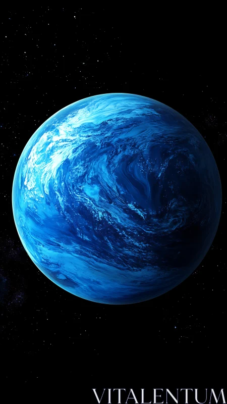 Luminous blue exoplanet rendered with high-contrast digital realism