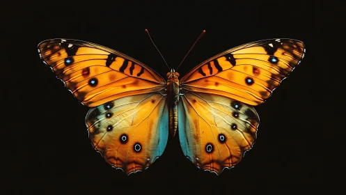 Radiant orange butterfly spreading bright wings in stillness.